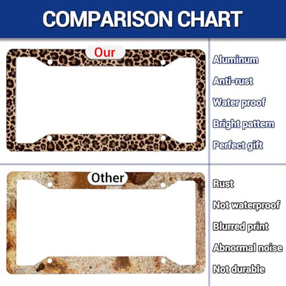 Leopard Aluminum Car License Plate Frame, 2 PC Cheetah Print License Plate Covers, Standard Durable License Plate Holders for Women & Men, Car Accessories 4 Holes with Screws 12.3 X 6.3 in - color: Leopard
