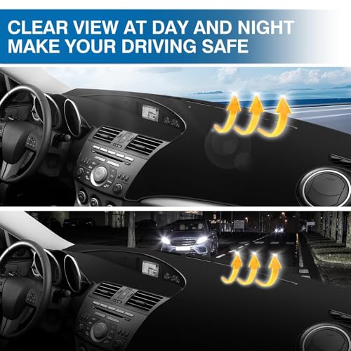 KUST Black Dash Cover for 2010 2011 2012 2013 Mazda3 Non-Slip Dashboard Cover Polyester Center Console Dash Cover Interior Accessories for Mazda3 Custom Fit Dash Mat Car Dash Protector No Glare - size: Mazda3 10-13(black)