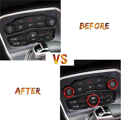 Air Conditioner Switch Button Knob Cover, Car Interior Accessories Radio Volume Control Knob, Aluminum Alloy Trim Rings Compatible with Dodge Challenger Durango 2015-2022 (Pink) - color: Pink