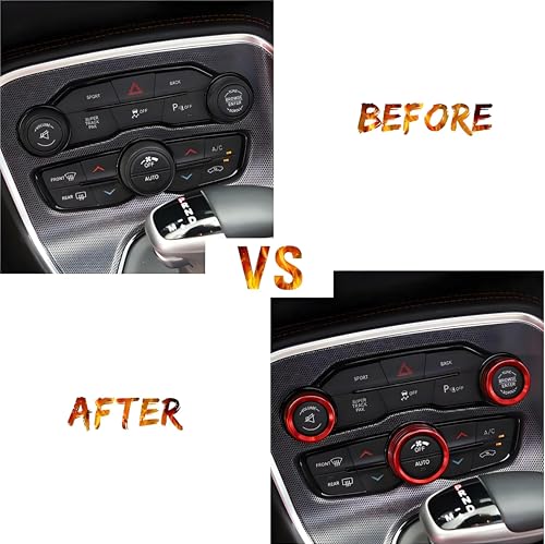 Air Conditioner Switch Button Knob Cover, Car Interior Accessories Radio Volume Control Knob, Aluminum Alloy Trim Rings Compatible with Dodge Challenger Durango 2015-2022 (Blue) - color: Blue