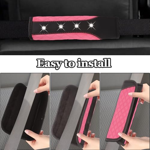 Hovom 2PCS Bling Car Seat Belt Cover Pad, Leather Seatbelt Covers for Cars, Soft Safety Seatbelt Shoulder Strap Covers, Rhinestone Auto Seat Belt Protector Cushion for Women Girls (Pink) - color: Pink