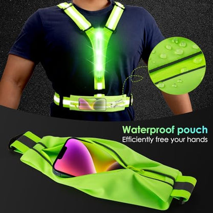 LED Reflective Light Up Safety Running Vest for Biking Walking at Night, LOYAL SEA High Visible Adjustable Running Light for Runners Rechargeable with Pouch, Reflective Running Belt Gear for Men Women