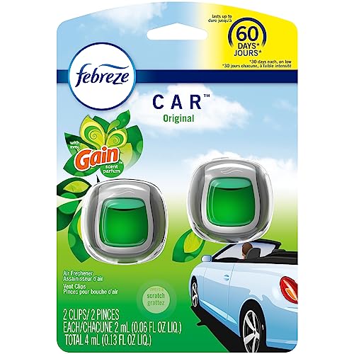 Febreze Car Air Freshener Vent Clip Gain Original Scent, .06 oz. Car Vent Clip, 2 Count - size: 0.13 Fl Oz (Pack of 1)