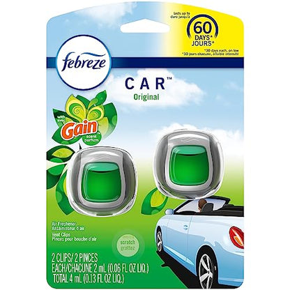 Febreze Car Air Freshener Vent Clip Gain Original Scent, .06 oz. Car Vent Clip, 2 Count - size: 0.13 Fl Oz (Pack of 1)