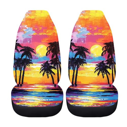 Tropical Sunset Palm Trees Print Waterproof Car Seat Cover for Men Women,Universal Auto Front Seats Covers for Car,SUV Sedan,Truck - color: Sunset Beach Palm Trees