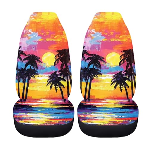 Tropical Sunset Palm Trees Print Waterproof Car Seat Cover for Men Women,Universal Auto Front Seats Covers for Car,SUV Sedan,Truck - color: Sunset Beach Palm Trees