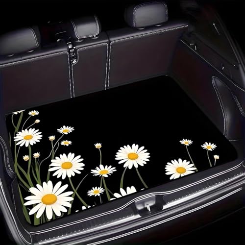 Universal Car Trunk Mat 29" x 39", Daisy Design Print All Weather Trunk Protection Cargo Liner, Durable Cargo Mat Rear Trunk Liner, Stylish Vehicle Interior Accessories Suitable for Most Car Models - color: Daisy Design Print