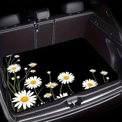 Universal Car Trunk Mat 29" x 39", Daisy Design Print All Weather Trunk Protection Cargo Liner, Durable Cargo Mat Rear Trunk Liner, Stylish Vehicle Interior Accessories Suitable for Most Car Models - color: Daisy Design Print