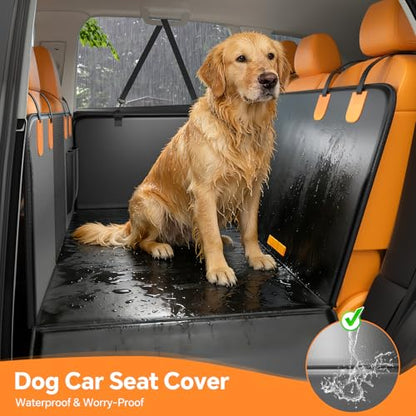 Dog Car Seat Cover Hard Bottom, 400LBS Back Seat Extender for Dogs, Waterproof PU Leather Dog Hammock, Heavy Duty Dog Seat Protector for Car SUV Truck