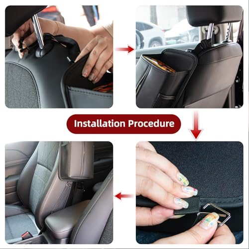 Car Tissue Holder for Front Seat, Headrest Organizer with 2 Side Mesh Pockets for Phones & Cards, L-Square Tissue Box Cover Holds 150 Tissues, Durable PU Leather