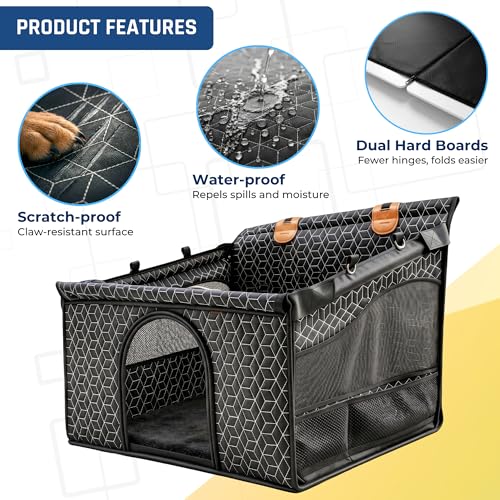 Dog Car Seat for Large Medium Dogs | Waterproof Dog Seat Cover for Back Seat with Hard Bottom | Alloy Twist-Lock Rods | 3 Mesh Windows | Removable Fleece Mat | Cars, SUVs, Trucks - color: Black
