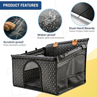 Dog Car Seat for Large Medium Dogs | Waterproof Dog Seat Cover for Back Seat with Hard Bottom | Alloy Twist-Lock Rods | 3 Mesh Windows | Removable Fleece Mat | Cars, SUVs, Trucks - color: Black