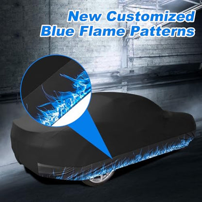 Erato Indoor Car Cover – Elastic Full Coverage Stretch Breathable Dustproof for Underground Garage, Car Show, Flame Pattern, Fits Full-Size Sporty Car up to 181 Inches, Custom-Fit Style, Black - size: L-Sport Car