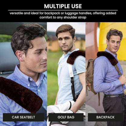 Andalus Brands 2-Pack Authentic Sheepskin Seat Belt Cover Pad – Ultra Soft Car Shoulder Pads, Neck Cushion Protectors with Genuine Natural Merino Wool (Mocha) - color: Mocha