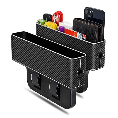 jiaji Car Seat Gap Filler, Multifunctional Car Seat Gap Filler Organizer, 2 Pack Car Seat Organizer for Storing Phones, Keys, Cards, Data Cables, Universal Fit Car SUV Truck