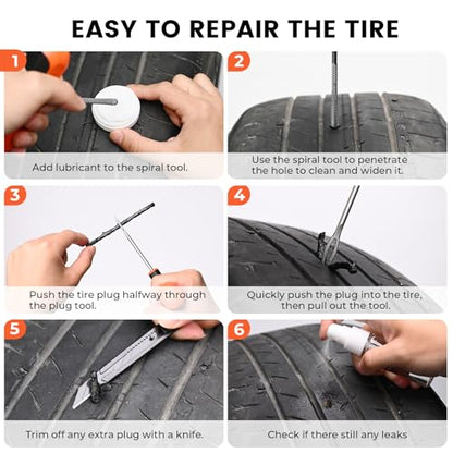 ETENWOLF Flat Tire Repair Kit with Plugs 16 Pcs, Heavy Duty Tire Plug Kit for Car, Motorcycle, ATV, Jeep, Truck, Tractor (Grey) - color: Grey