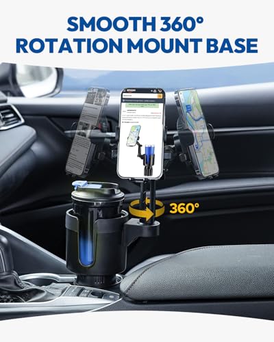 2-in-1 Cup Holder Cell Phone Holder,Adjustable 360° Rotation Universal Phone Holder Fits 4.0-7.0" Devices, Compatible with 12-40 oz Bottles
