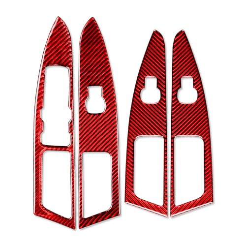 Real 3K Red Carbon Fiber Car Power Window Switches Lifting Control Button Panel Decoration Trim Sticker Auto Interior Accessories Compatible with Ford Mondeo/Fusion 2018 2019-Type B - color: Red-window Lift Switch-b