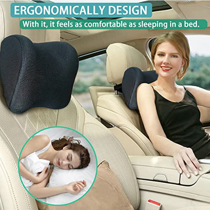 Super Fit Car Headrest Pillow, Car Pillow for Driving with Adjustable Strap, 100% Memory Foam Neck Pillow, Breathable Removable Cover & Ergonomic Design - Softness Travel Car Neck Pillow(Black, 1Pc) - color: Black