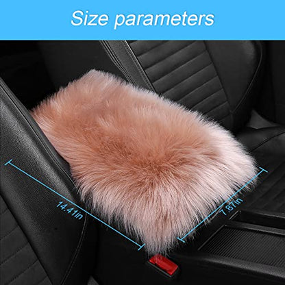 Furry Auto Center Console Cover Pad, 11.8"x7.8" Fluffy Soft Sheepskin Wool Armrest Cushion, Car Interior Accessories for Women and Men (Light/Coffee) - color: Light/Coffee