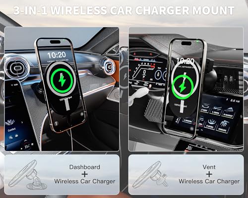 Car Phone Holder,2 Pack Magnetic Car Mount 15W-Qi Fast Wireless Car Charger Dashboard Windshield Vent Cell Phone Holder for Your Car Compatible with iPhone 17 Pro Max/17 Air/16 Pro/15 Plus/14/13/12/11