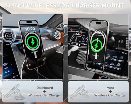 Car Phone Holder,2 Pack Magnetic Car Mount 15W-Qi Fast Wireless Car Charger Dashboard Windshield Vent Cell Phone Holder for Your Car Compatible with iPhone 17 Pro Max/17 Air/16 Pro/15 Plus/14/13/12/11