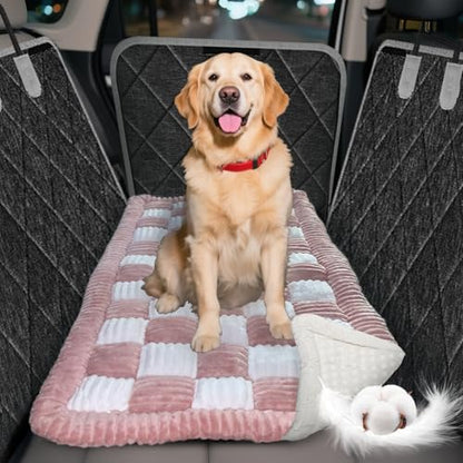 Thickened Dog Bed for Car Back Seat, Upgraded Bottom Non-Slip, Fits Hard Bottom car seat Cover for Dogs, Premium Mixed Color, Dog Car Seat Cover - color: Pink-White