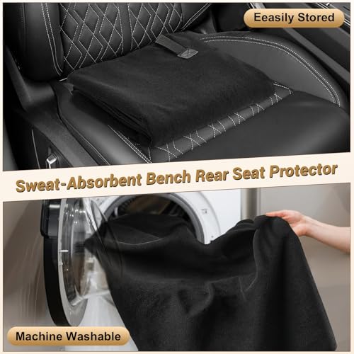 Back Seat Cover for Car SUV Van Trucks, Waterproof Car Seat Towel Cover After Gym, Sweat Rear Bench Towel Backseat Protector for Dogs Kids, Universal Fit, Non-Slip, Black (55" x 29") - color: Black-Car Back Seat Cover