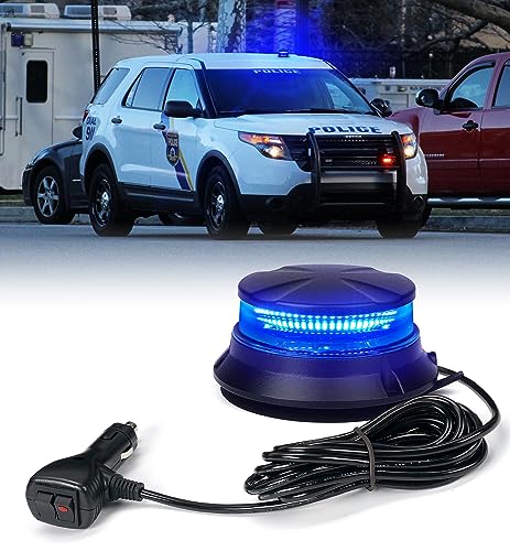 Xprite LED Rotating Beacon Light, 4.5Inch Super Bright Forklift Strobe Lights w/Magnetic Base for 12-24V Construction Truck Patrol Car Tractor Golf Carts-Blue - color: Blue