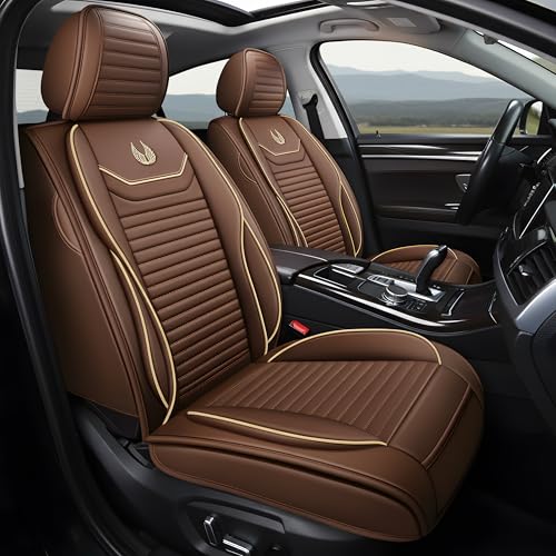 OASIS AUTO Car Seat Covers Full Set Premium Waterproof Full Coverage Faux Leather Luxury Universal Fit for SUV, Sedan, Pick-up Truck, Premium Interior Protectors (OD-008 Brown) - color: Brown
