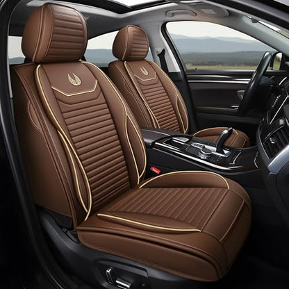 OASIS AUTO Car Seat Covers Full Set Premium Waterproof Full Coverage Faux Leather Luxury Universal Fit for SUV, Sedan, Pick-up Truck, Premium Interior Protectors (OD-008 Brown) - color: Brown