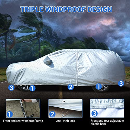 Tecoom Car Cover Waterproof All Weather, 8 Layers Soft Cotton Fleece Lining SUV Car Cover with Zipper Door & Lock, Windproof Rain Sun UV Hail Protector Full Exterior Covers Fit SUV (206-215 Inches) - size: YXXL: Fit 206-215 inches SUV