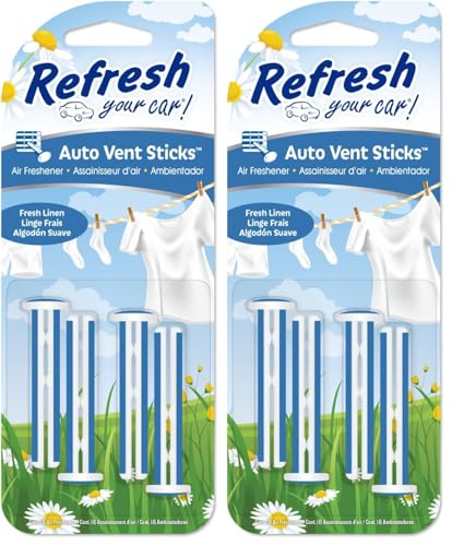 Refresh Your Car Air Freshener, Odor Eliminator, Set of 4 Auto Vent Sticks, Fresh Linen Scent, Refresh Your Car (Pack of 2) - size: 1 Count (Pack of 8)