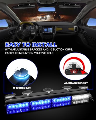 HLauto 604N Emergency Dash Strobe Lights: 2x16.8 inch Blue Security Light w/Take Down, 48 LED Safety Flashing Warning Hazard Interior Windshield Light Bar for Trucks Vehicles - color: #12 Blue