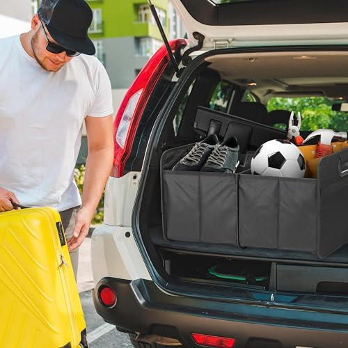 Simple Deluxe Car Trunk Organizer, 2 Compartments Collapsible Trunk Storage, Anti-slip Design, Made of Waterproof 600D Oxford Polyester, Suitable for Minivan, SUV, Truck, Standard Size, Black, 2 Pack