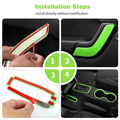 CheroCar 18PCS Interior Trim Kit for Jeep Wrangler JK JKU 2011-2018 4 Door,Steering Button Frame, Air Conditioning Vent Trim Cup Holder Cover,Gear Shift Knobs Frame,Light Green… - color: Light Green