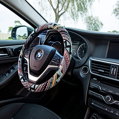 Valleycomfy Cloth Steering Wheel Covers for Women Bohemian Universal 15 inch Baja Blanket Enthic Maya - color: ClothB