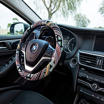 Valleycomfy Cloth Steering Wheel Covers for Women Bohemian Universal 15 inch Baja Blanket Enthic Maya - color: ClothB