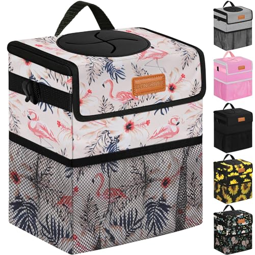 ELONGRIVER Car Trash Can Bin for Back Seat Leak Proof, Cute Car Trash Bag Hanging, Vehicle Trash Can for SUV Truck Van, Automotive Garbage Cans Front Seat Flamingos, 2 Gallons - color: Flamingo, size: 2 Gallons