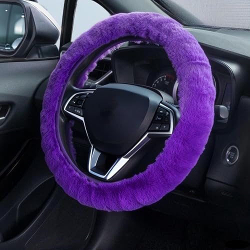 Furry Car Steering Wheel Cover, Fluffy Cover, Soft Warm Plush Non-Slip, 14 1/2-15 inch, for Women Girls, Purple - color: single cover - purple
