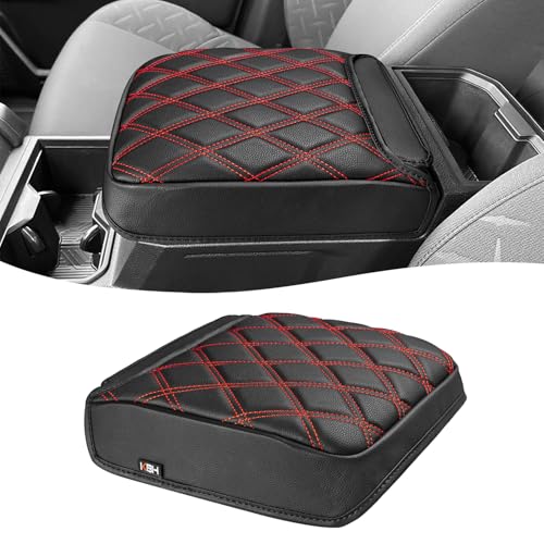 KBH Center Console Armrest Cover for Toyota Tacoma 2024 2025 2026, Vinyl Leather Trim, Durable Middle Console Protector, Anti-Scratch - size: Toyota Tacoma 2024-2026, Black-red stitch