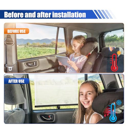 2PCS Car Side Window Sun Shade for Baby/Kids- 18"×14" Retractable Roller Car Window Shade with Suction Cups - Blocks Heat and UV Rays Glare Protection- Baby Travel Accessories for Cars (White) - color: White