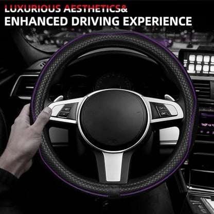 NBTEPEM Customized Auto Car Steering Wheel Cover for Toyota, Microfiber Leather Steering Wheel Covers with Anti-Slip Lining, Breathable, Safety, Soft, Sports Style (Black with Purple Line) - color: Black with Purple Line