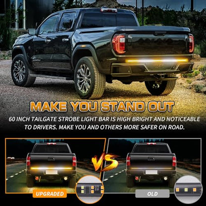 XRIDONSEN 60 inch Truck Strobe Lights Strip 360 LED Amber White Rear Window Tailgate Emergency Lights Flashing Warning Hazard Safety for Tow Plow Trucks Construction Vehicles Pickup - color: Amber/White