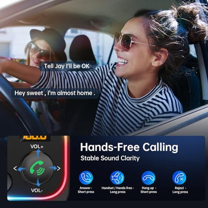 Syncwire Bluetooth 5.4 FM Transmitter Car Adapter 54W (PD 36W & 18W) [Stronger Dual Mics] [Light Switch] [HiFi Bass Sound] [Fast Charging] Wireless Radio Receiver Hands-Free Calling LED Display - color: Black