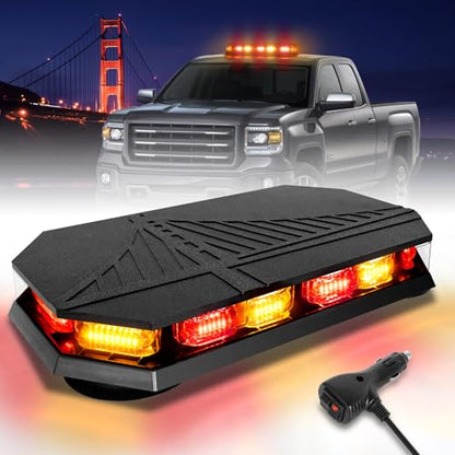 HLauto 406D Rooftop Emergency Strobe Lights Bar, 102 LED Amber Red Mini Beacon Safety Flashing Warning Traffic Lights Bar w/Magnetic Base for 12-24V Trucks, Construction Vehicles, Snowplow, Cars - color: Amber/Red