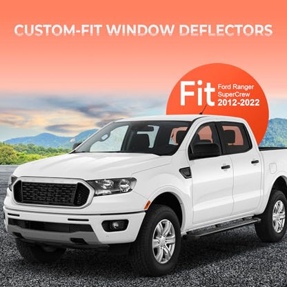 in-Channel Rain Guards Compatible with Ford Ranger SuperCrew 2019 2020 2021 2022 2023, Durable Side Windows Rain Guard, 2019-2023 Ranger Wind Deflectors Black 4Pcs - size: 2019-2023 Ford Ranger SuperCrew (In-Channel)
