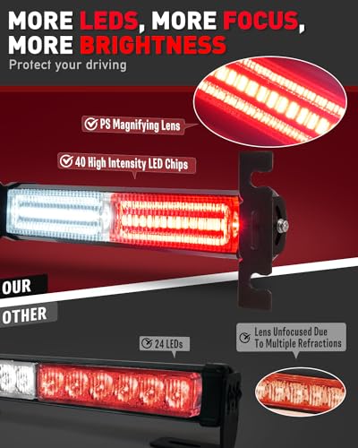 HLauto 1002L Emergency Strobe Traffic Advisor Light Bar: 40LED Dash Safety Warning Flashing Front/Rear Windshield Visor Light for Construction Vehicle, Trucks (2x10.7inch, Red White) - color: #06 Red/White