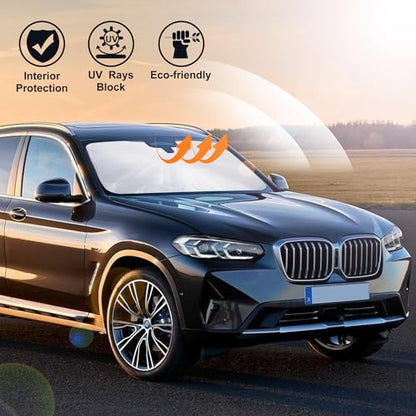 Windshield Sun Shade Compatible with 2018-2024 2025 2026 BMW X3 Accessories Foldable Sunshade Sun Blocker Protect Car from Sun Rays & Heat Damage - size: Fit BMW X3 2018-2026