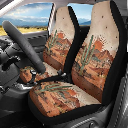 Desert Cactus Car Front Seat Covers Arizona State Car Seat Covers Full Set of 2 Stretch Polyester Fabric Cover Automotive Interior Seats Covers for Most Cars SUV Sedans - color: Desert Cactus